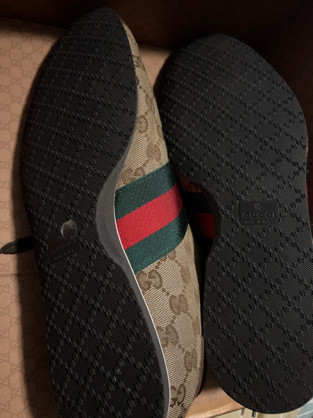 Gucci Brown GG Canvas Sneakers with Green and Red Web Stripe - Picture 2 of 6